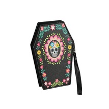 Day of the Dead Sugar Skull Coffin Shaped Wallet With Removable Wrist Strap - $39.59