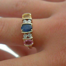 2.2Ct Oval Cut Pink &amp; Blue Sapphire &amp; Citrine Wedding Ring 14K Yellow Gold Over - £87.77 GBP