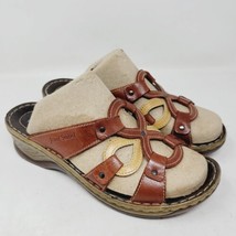 Josef Seibel Women&#39;s Sandals Sz 8-8.5 M Brown Leather Casual Shoes Slip On - $36.87