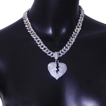 Rapper Bling Crystal Curb Hip Hop Heartbreak Necklace For Women Men Ice Out Pun - £34.35 GBP