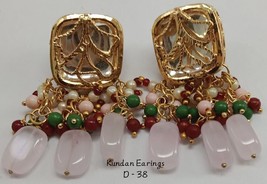 Indian Kundan Earrings Tops Bridal Beads Meena Gift Punjabi Muslim Jewelry Set15 - $20.54