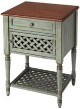 End Table Side Distressed Rustic Blue Antique Brass Mahogany 1 -Drawer -Shelf - £486.80 GBP