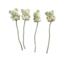 Four Mini Flocked White Bears on White Pipe Cleaners Cake Decor Ornament Craft - $14.25