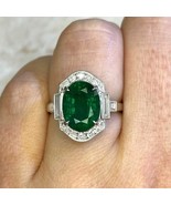 3 Ct Halo Oval Green Emerald Simulated Diamond Women Vintage Engagement ... - £57.85 GBP