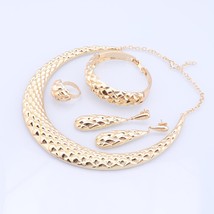 Newest Dubai Gold Color Necklace Bracelet Earrings Ring Jewelry Sets Ladies Exqu - £24.25 GBP