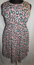 Plus Sz 3X Light Coral/Mint Leopard Print Sleeveless Boutique Dress, Pockets,NEW - £23.77 GBP
