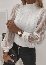 Legant white lace sweater pullover long sleeve top o neck casual fashion jumper knitted thumb200