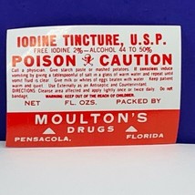 Drug store pharmacy ephemera label advertising Moultons Iodine poison ti... - $11.83
