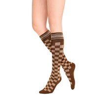Women Girls Fun Checkered Brown Knee High Socks Novelty Plaid Checkerboa... - £18.17 GBP
