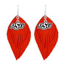43373 Oklahoma State Cowboys Boho Suede Leather Feather Earrings - £12.44 GBP