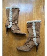 Nine West Sherpa Suede Heeled Boots Straps Buckle Side Zipper Shoes, Siz... - £22.81 GBP