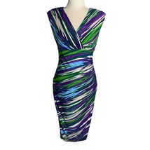 Maggy London Sleeveless Sheath Dress 4 Multicolor Ruched Wrap Stretch Knit - £20.75 GBP