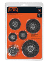 Black+Decker 6-PCS Wire Wheel &amp; Cup Brush Set Metal &amp; Wood 1/4&quot; Shank New Sealed - £23.88 GBP