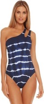 BECCA Womens Voilet Asymmetrical One Piece Swimsuit, Medium, Navy Blue - $118.80