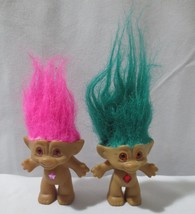 Ace Novelty Troll Doll Lot of 2 Pink Jewel &amp; Hair &amp; Red Jewel  Green Hair - £11.88 GBP