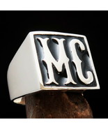 Perfectly crafted Square Mens Biker Ring Bold black Letters MC - Sterlin... - $102.00