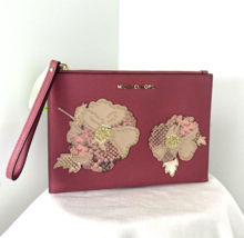 Michael Kors Large Wristlet Studded Floral Flower Pink Leather  Zip  B15 - $89.09