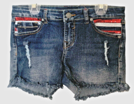 Vigoss The Jaggar Girls Distressed Jean Shorts Size 16 Raw Hem Red White Blue  - £6.58 GBP