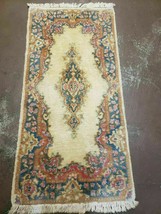 2&#39; X 4&#39; Vintage Floral Oriental Wool Rug Medallion Open Field Ivory Beige Nice - £176.20 GBP