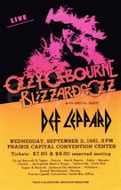 Ozzy Osbourne Def Leppard 09 02 1981 Springfield Illinios 14 x 22 Custom... - $40.00