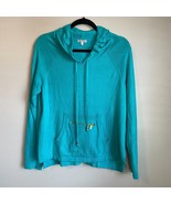 Juicy Couture Y2K Pullover Sweater Hoodie Large Teal Aqua Pockets Drawst... - $423.43 MXN
