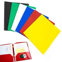 6 Multicolor Plastic Two Pocket Folders Portfolio 3 Hole Punch Prong Let... - $39.99