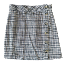 Divided H&amp;M Houndstooth Button A-Line Mini Skirt 100% Cotton Size 0 Black Brown - £10.08 GBP