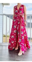 New York &amp; Co. NWT Pink Floral Wrap Maxi Dress Size Large Sleeveless See... - $15.38