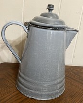 Antique ~ Agate Nickle~Steel~Ware Coffee Pot Grey Hinged Lid ~ Large ~ Gray - $22.24