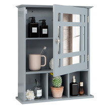 Wall-Mounted Bathroom Storage Cabinet Mirrored with Adjustable Shelf Home Grey - £73.75 GBP