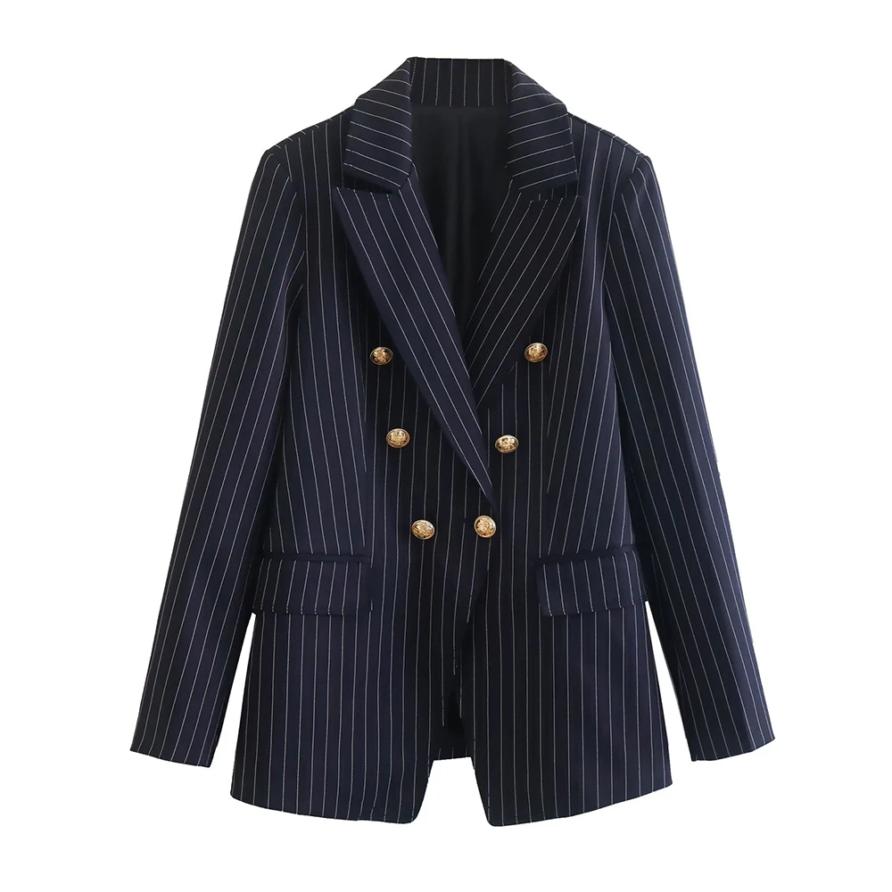  ZA Women Autumn  Office Lady Style Double Breasted Striped Print Blazers Coat C - £150.85 GBP