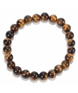 Brown Natural Tiger Eye Stone Round Beads Volcanic Lava Bracelet - £13.87 GBP
