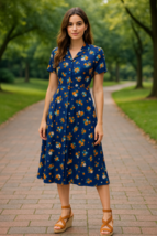 Princess Highway Sally Dress Size 16 Navy Floral Short Sleeve Button Fro... - $1,055.28 MXN