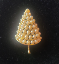 Signed Vintage Corocraft Yellow Gold Tone Faux Pearl Tree Brooch Pin - £39.95 GBP