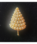 Signed Vintage Corocraft Yellow Gold Tone Faux Pearl Tree Brooch Pin - £39.50 GBP