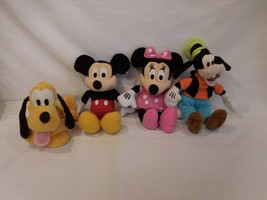DISNEY Mickey Mouse + Minnie Mouse + Goofy + Pluto Plush 8&quot; Animals - £20.34 GBP