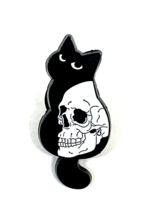 Black Cat Skull Pin Badge Brooch Enamel Lapel Badge Memento Mori Magical... - £4.15 GBP