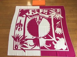 Hermes Shawl Brazil Tattoo 140 cm Cashmere silk Scarf Carre wine red stole - £831.68 GBP