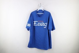 Vintage Mens XL Faded Spell Out Script Patrick Ewing Basketball T-Shirt Blue USA - £23.33 GBP