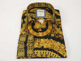 Men's AVM Crystal Shirt Medallion Medusa Cotton Turkey Slim Fit 9628-01 Gold image 3