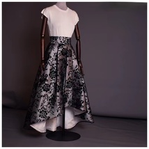 Silver Floral Pleated Maxi Party Skirt Women Plus Size High-low Prom Skirts
