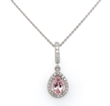 14k White Gold Pear Shaped Pink .58ct Genuine Natural Morganite Pendant (#J6470) - £821.60 GBP
