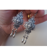 Armenian Diamond Dangle Earrings Silver Plated, Ethnic Dangle Earrings - $43.88 CAD