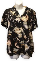 Caribbean Joe Mens Hawaiian Shirt Black Funny Map Short Sleeve Collar Rayon M - $13.62