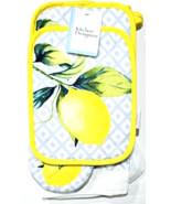 Kitchen Designers 2 Kitchen Towels 16x26in 2 Pot Holders 7x9in 1 Oven Mi... - $35.64 CAD