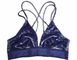 Victoria Secret PINK Unlined Size XS Crushed Velvet Bralette Blue Spellout Logo - £10.90 GBP