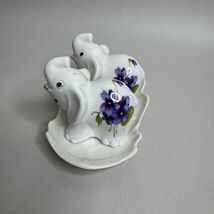 Vintage Ceramic Elephant Salt Pepper Shakers with Leaf Tray Floral Design - $21.02 CAD