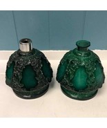 Vintage 1930s Art Deco Malachite Glass Bottle &amp; vase by Curt Schlevogt - $213.48 CAD