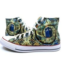 Doctor Who Time Vortex TARDIS Custom Fan Art Hand Made Hi Top Converse S... - $99.99+