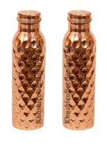 Beautiful Copper Water Drinking Bottle Leak Proof Diamond Cut Tumbler Set Of 2 - £27.91 GBP